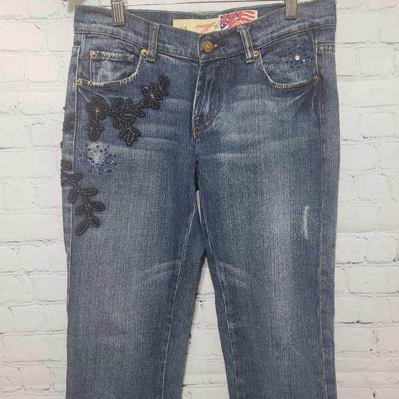 7FAM Sz 28 Floral & Rhinestone Embellished Jeans - Picture 3 of 16